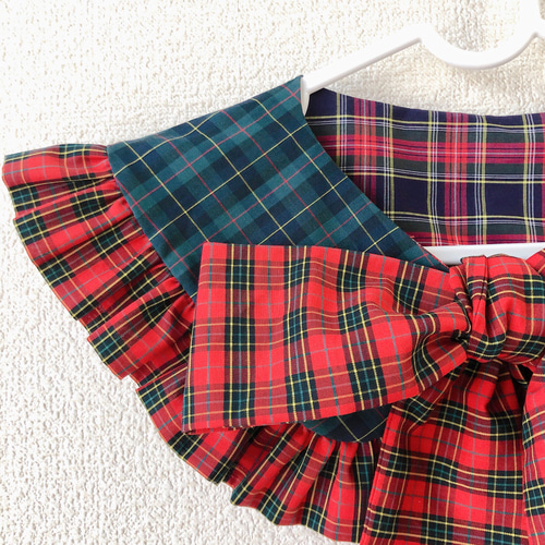 赤リボン タータンチェック ビッグリボン 丸襟フリル付け襟 その他