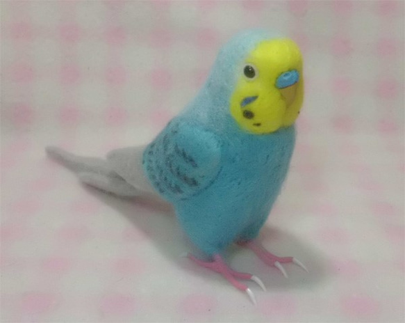 ライフサイズ♪ セキセイインコ レインボー ブルー　鼻の色変更可能　羊毛フェルト　受注作成　羊毛インコ　ケンソン系 2枚目の画像