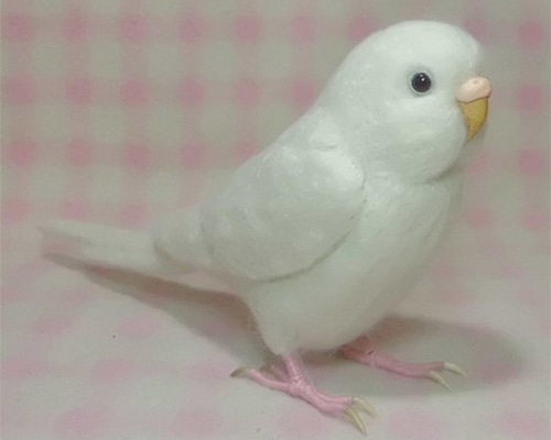 ライフサイズ♪ セキセイインコ アルビノ（濃い赤目） 羊毛フェルト 目