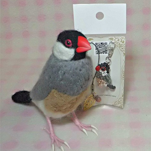 ほぼライフサイズ♪ ノ－マル文鳥 羊毛フェルト 桜文鳥