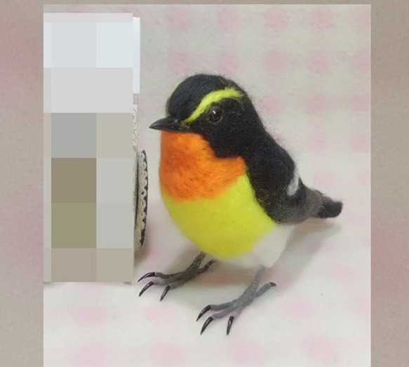 ほぼライフサイズ♪ キビタキ 　野鳥 羊毛フェルト　羊毛ぬいぐるみ　受注作成　羊毛オブジェ　工房小鳥屋さん　 2枚目の画像