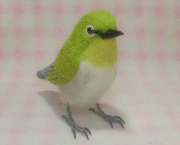 ほぼライフサイズ♪ メジロ 目白 野鳥 羊毛フェルト 受注作成 羊毛 
