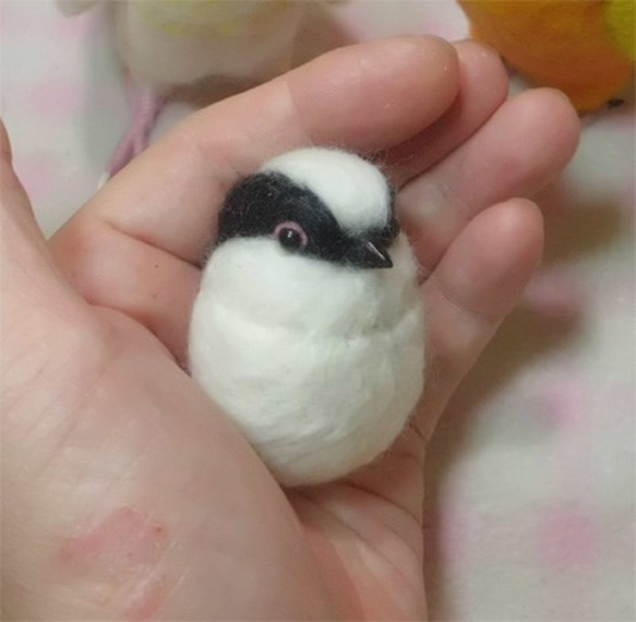 エナガ  羊毛フェルト☆マグネット/ブローチどちらか選択 受注作成　野鳥シリーズ　羊毛インコ　工房小鳥屋さん 2枚目の画像