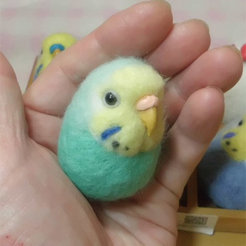 セキセイインコ レインボー・ミントブルー 羊毛フェルト 小鳥