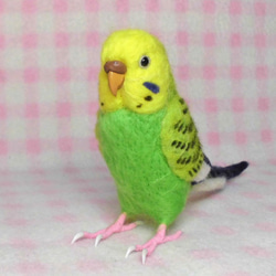 リアルサイズ  セキセイインコ グリーンオパ－リン  羊毛フェルト　受注作成　鼻の色変更可能　羊毛インコ　メモリアル 1枚目の画像