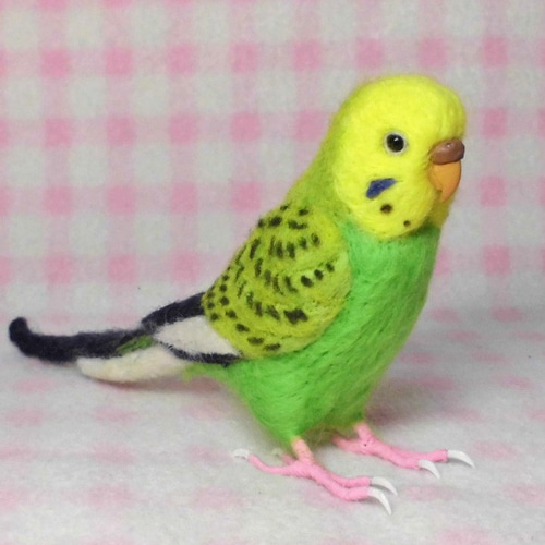 リアルサイズ セキセイインコ グリーンオパ－リン 羊毛フェルト