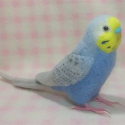 リアルサイズ♪ セキセイインコ レインボーライラック 羊毛フェルト　受注作成　羊毛インコ　羊毛ぬいぐるみ　メモリアル 2枚目の画像