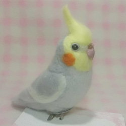 オカメインコ mini ライトグレー ☆ マグネット/ブローチどちらか選択　足有に変更可能　受注作成　 羊毛フェルト 3枚目の画像