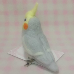 オカメインコ mini ライトグレー ☆ マグネット/ブローチどちらか選択　足有に変更可能　受注作成　 羊毛フェルト 4枚目の画像