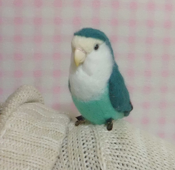 羊毛フェルト コザクラインコ コバルト系(クリップから足へ変更作成可）ライフサイズ　受注作成　うちの子オーダー可能 1枚目の画像