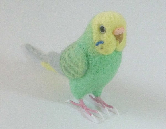 リアルサイズ♪ セキセイインコ パステルブル－グリ－ンオパ－リン 羊毛フェルト　受注作成　羊毛インコ　鼻の色変更可能 2枚目の画像