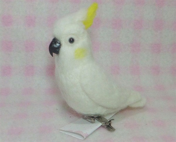 コバタン mini♪マグネット/ブローチどちらか選択　足有に変更可能　受注作成　羊毛インコ　羊毛ぬいぐるみ　工房小鳥屋さ 4枚目の画像