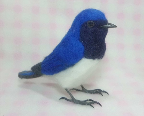 ほぼライフサイズ　オオルリ　大瑠璃　羊毛ぬいぐるみ　受注作成　羊毛フェルト　野鳥　羊毛インコ　工房小鳥屋さん 3枚目の画像