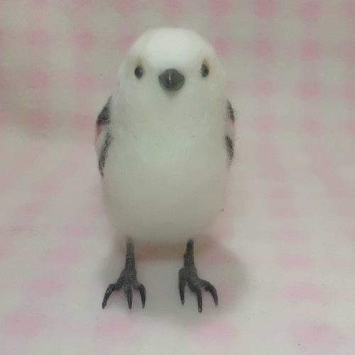 羊毛フェルト ほぼライフサイズ シマエナガ 受注作成 野鳥 羊毛