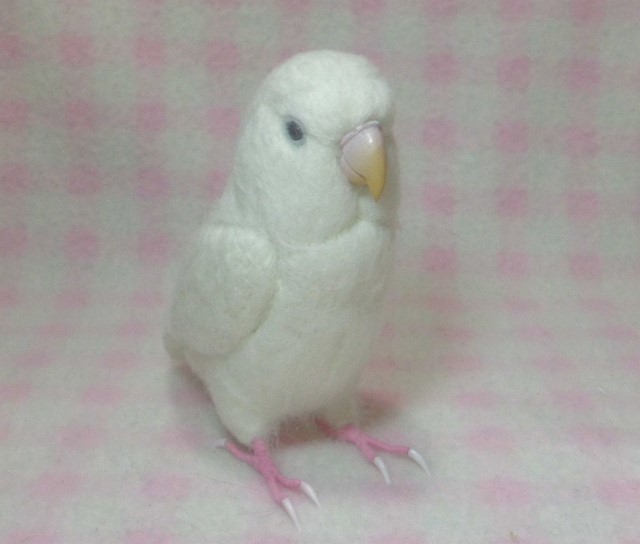 ライフサイズ　コザクラインコ アルビノ　ホワイト 濃赤目　受注作成　うちの子オーダー可能　羊毛フェルト　羊毛インコ