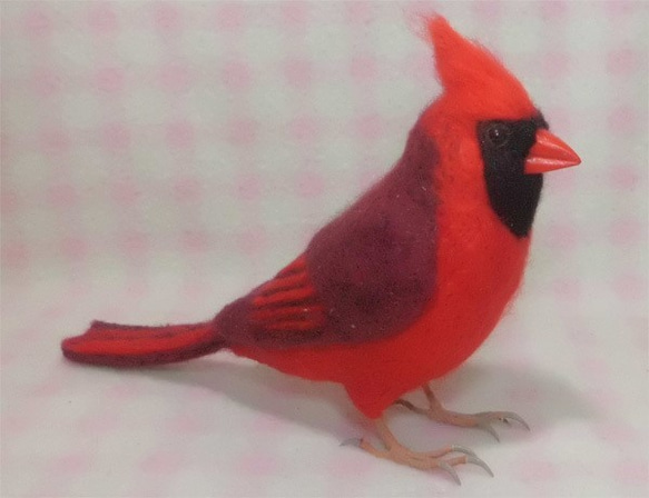 ***現實大小♪　紅雀 猩々紅冠鳥　Northern Cardinal ☆羊毛氈*** 第4張的照片