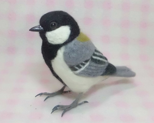ライフサイズ シジュウカラ 四十雀 great tit 羊毛フェルト 野鳥