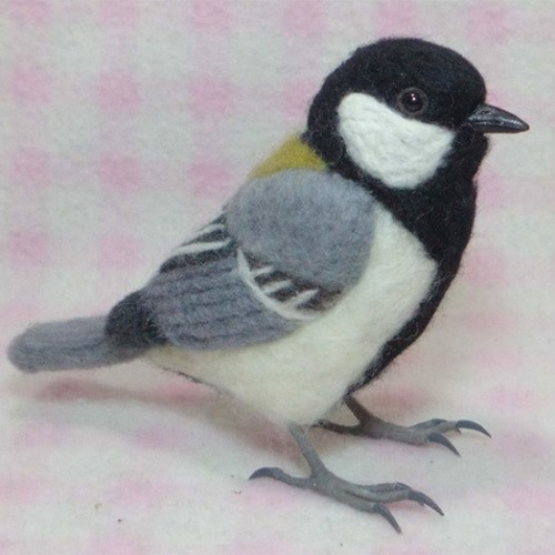 ライフサイズ シジュウカラ 四十雀 great tit 羊毛フェルト 野鳥 羊毛