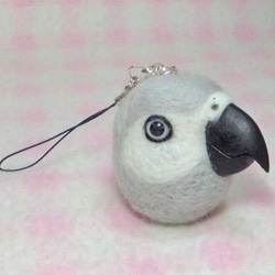 灰鸚鵡☆羊毛氈***Gray parrot ★鑰匙扣/手機的魅力/耳機插孔 ★Key chain/phone charm 第1張的照片