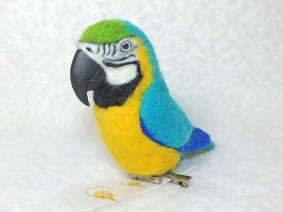 ルリコンゴウインコ mini♪☆マグネット/ブローチどちらか選択　足有に変更可能　受注作成　羊毛フェルト　羊毛インコ 4枚目の画像