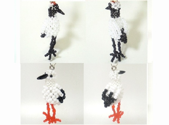 Little beaded bird 3-way strap  ・丹頂鶴 cran・鸛 stork　　一只鸟1100日元 第2張的照片