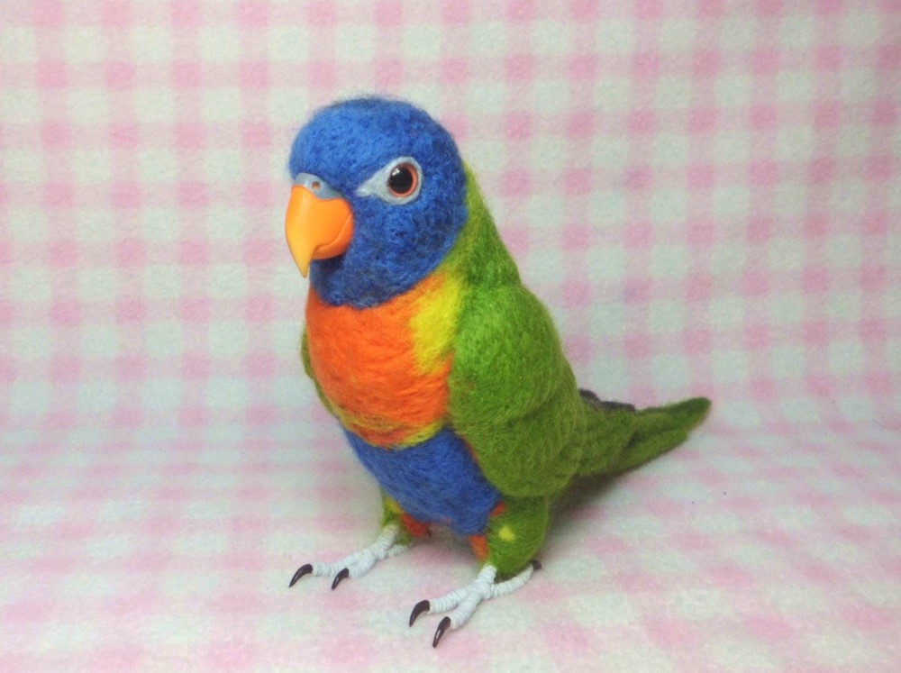 ライフサイズ♪ ゴシキセイガイインコ 羊毛フェルト　羊毛インコ　受注作成　うちの子オーダー可能　工房小鳥屋さん