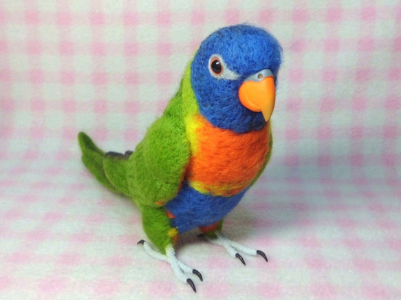 ライフサイズ♪ ゴシキセイガイインコ 羊毛フェルト　羊毛インコ　受注作成　うちの子オーダー可能　工房小鳥屋さん 5枚目の画像