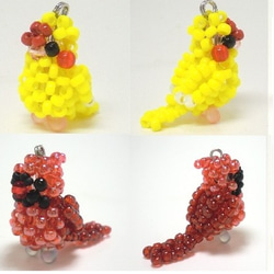 Little beaded bird 3-way strap 　黄額緑鸚鵡（黄色）・北美紅雀 第1張的照片