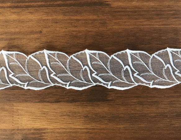 【再販】2m オーガンジーレース モチーフリーフ柄 日本製 lace-No,012 4枚目の画像