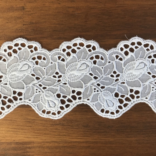 コットン　レース　２枚 再販】2m コットンレース 両耳スカラップ 花柄 日本製 lace-No,016