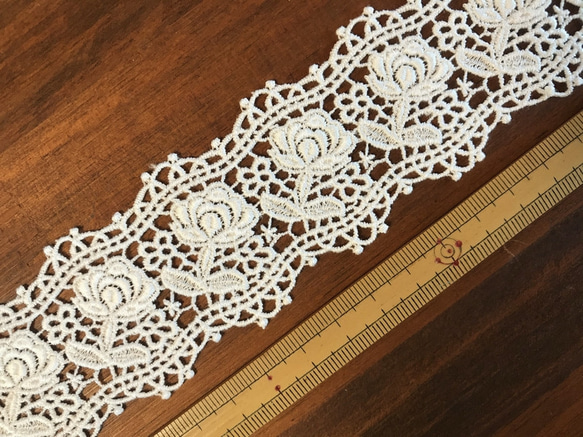 2m コットンケミカルレース 両耳スカラップ花柄 日本製 lace-No,021　 5枚目の画像