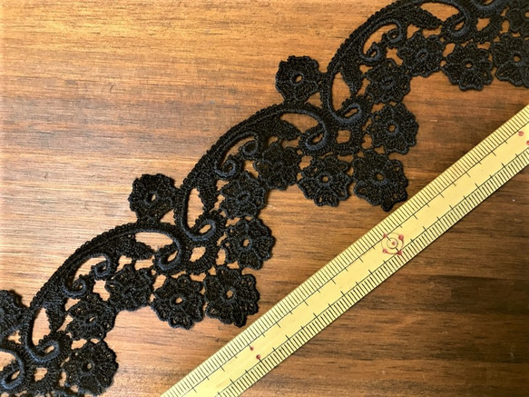 2m コットンケミカルレース オーナメント柄 日本製 lace-No,049 / 黒　 3枚目の画像