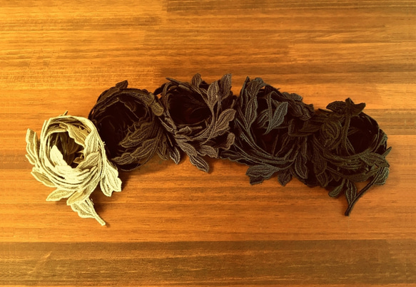 【再販】2m コットンケミカルレース つる草柄 日本製 lace-No,054 / ブラック 5枚目の画像