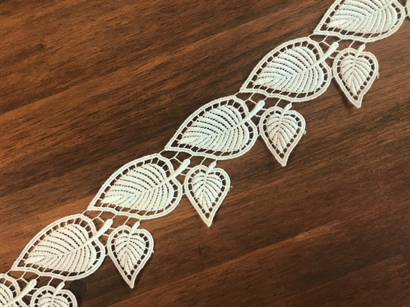 2m コットンケミカルレース モチーフ リーフ柄 日本製 lace-No,062 1枚目の画像