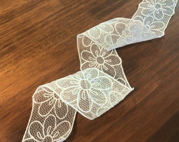 2m オーガンジーチュールレース 花柄 日本製 lace-No,071 4枚目の画像