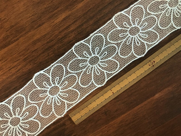 2m オーガンジーチュールレース 花柄 日本製 lace-No,071 5枚目の画像