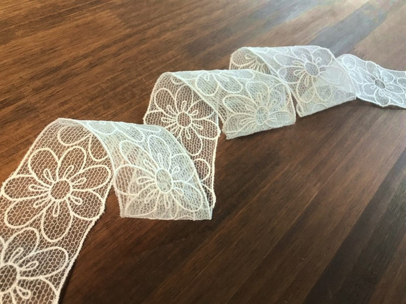 2m オーガンジーチュールレース 花柄 日本製 lace-No,071 8枚目の画像