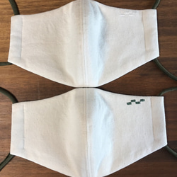 デニム＆ダブルガーゼのサイドポケット付き立体マスク・LLサイズ（男性向け）刺繍色：グリーン 4枚目の画像