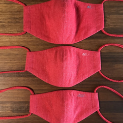 デニム＆花柄のサイドポケット付き立体マスク・Sサイズ（子供用）刺繍色：サーモンピンク 5枚目の画像