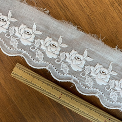2m コットンレース 片耳スカラップ 薔薇柄A 日本製 lace-No,004 5枚目の画像