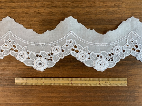 2m コットンレース 片耳スカラップ 薔薇柄B 日本製 lace-No,005 3枚目の画像