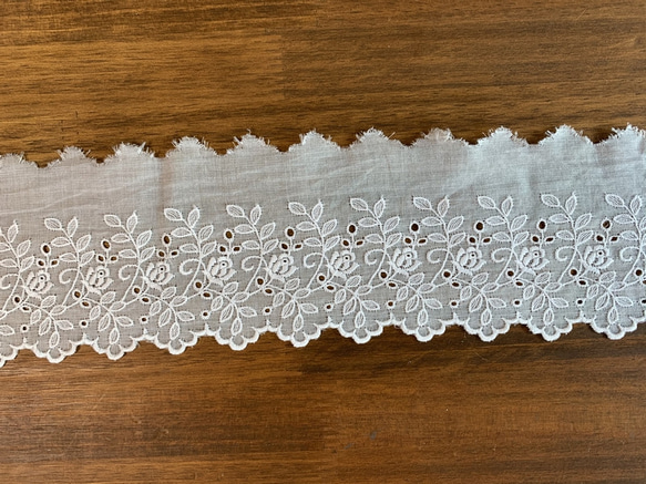 2.5m コットンレース 片耳スカラップ 幅広 薔薇柄C 日本製 lace-No,006 3枚目の画像