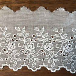 2.5m コットンレース 片耳スカラップ 幅広 薔薇柄C 日本製 lace-No,006 7枚目の画像