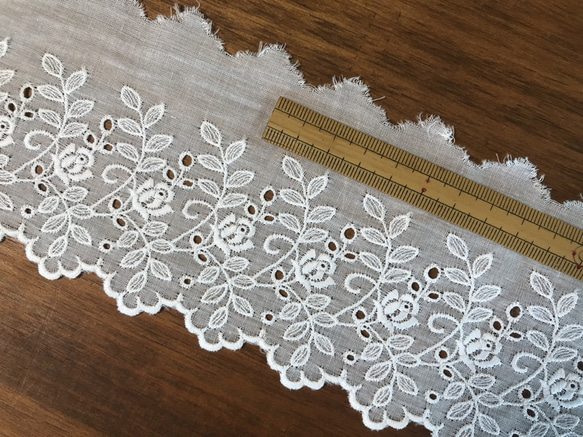 2.5m コットンレース 片耳スカラップ 幅広 薔薇柄C 日本製 lace-No,006 8枚目の画像