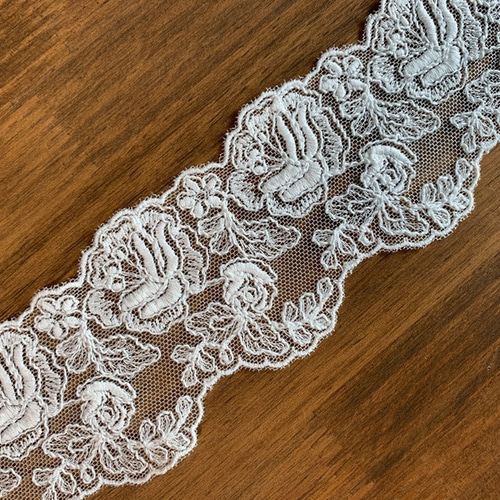 2m チュールレース 両耳スカラップ 花柄 日本製 lace-No,008 レース