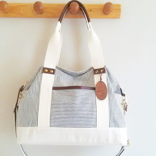 受注制作》ヒッコリーとホワイトデニムの2wayトート トートバッグ