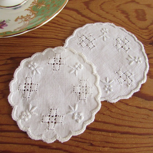 極細白いレースドイリービンテージ Vintage白糸コットンレース