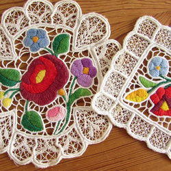 アンティーク ハンガリアン エンブロイダリー カロチャ刺繍 緑スカラップドイリー ハンガリー】カロチャ刺繍 | MIGRATEUR/ミグラテール