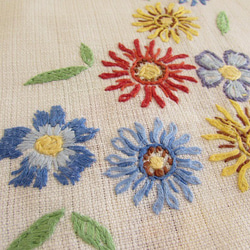 フランスの手仕事/黄色やピンク・水色の小花の手刺繍入り テーブルクロス　(ヴィンテージ) 6枚目の画像