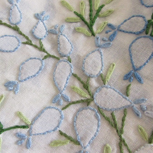 ドイツの手仕事/可憐な勿忘草の手刺繍とケミカルレース テーブルクロス